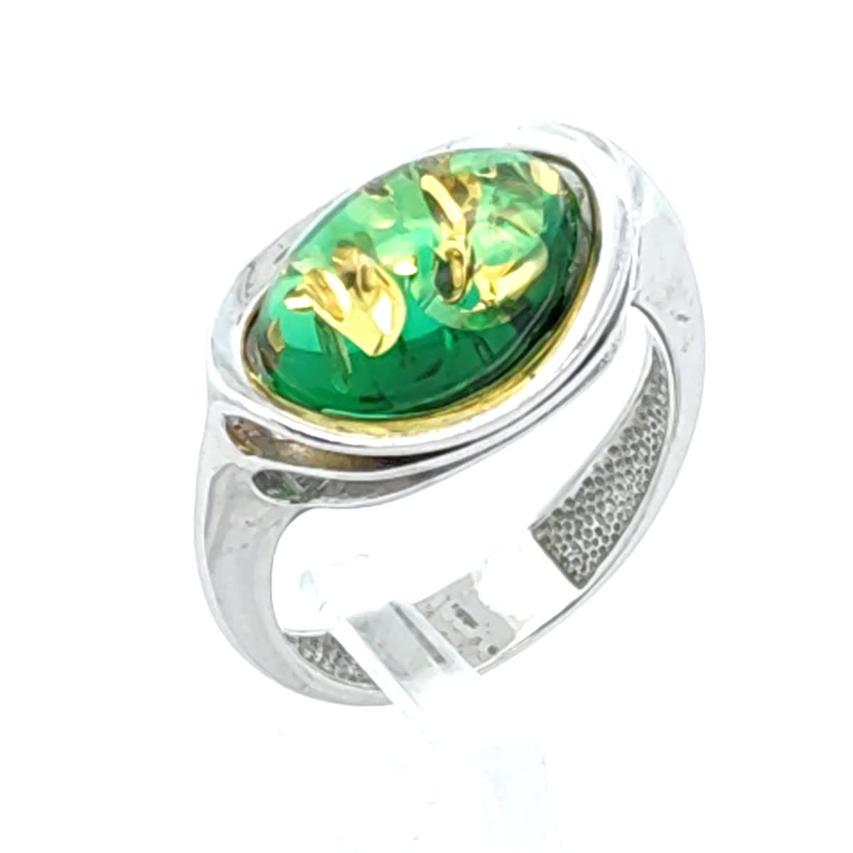 Oval Emerald Green Amber Silver Ring — DARVIN (Pre-Order)