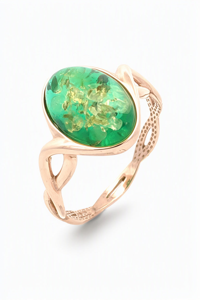 Oval Emerald Green Amber Silver Ring — DARVIN (Pre-Order)