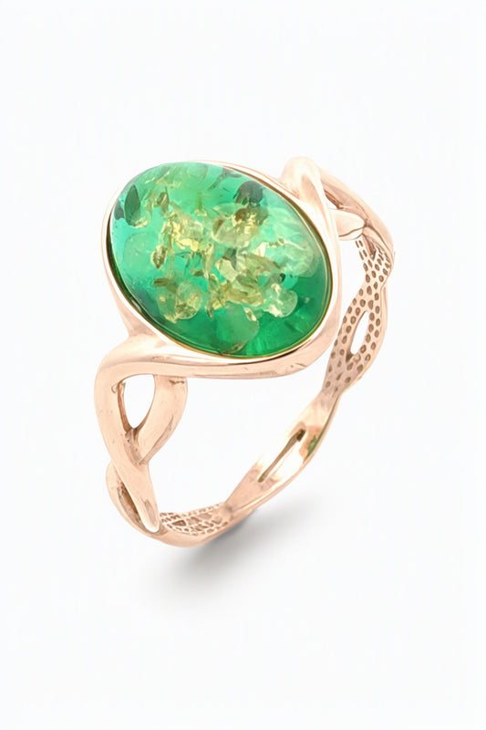 Oval Emerald Green Amber Silver Ring — DARVIN (Pre-Order)