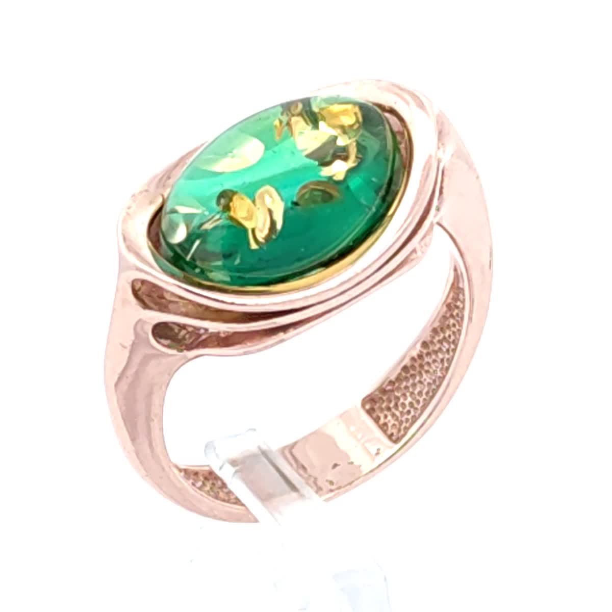 Oval Emerald Green Amber Silver Ring — DARVIN (Pre-Order)