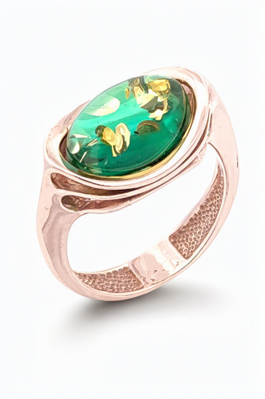 Oval Emerald Green Amber Silver Ring — DARVIN (Pre-Order)