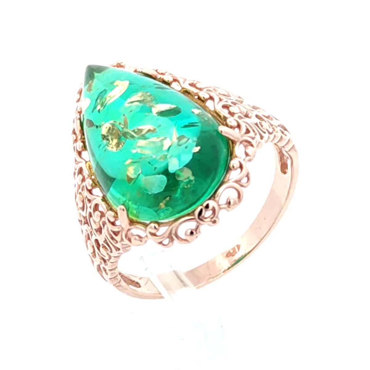 Teardrop Emerald Green Amber Silver Ring — DARVIN (Pre-Order)