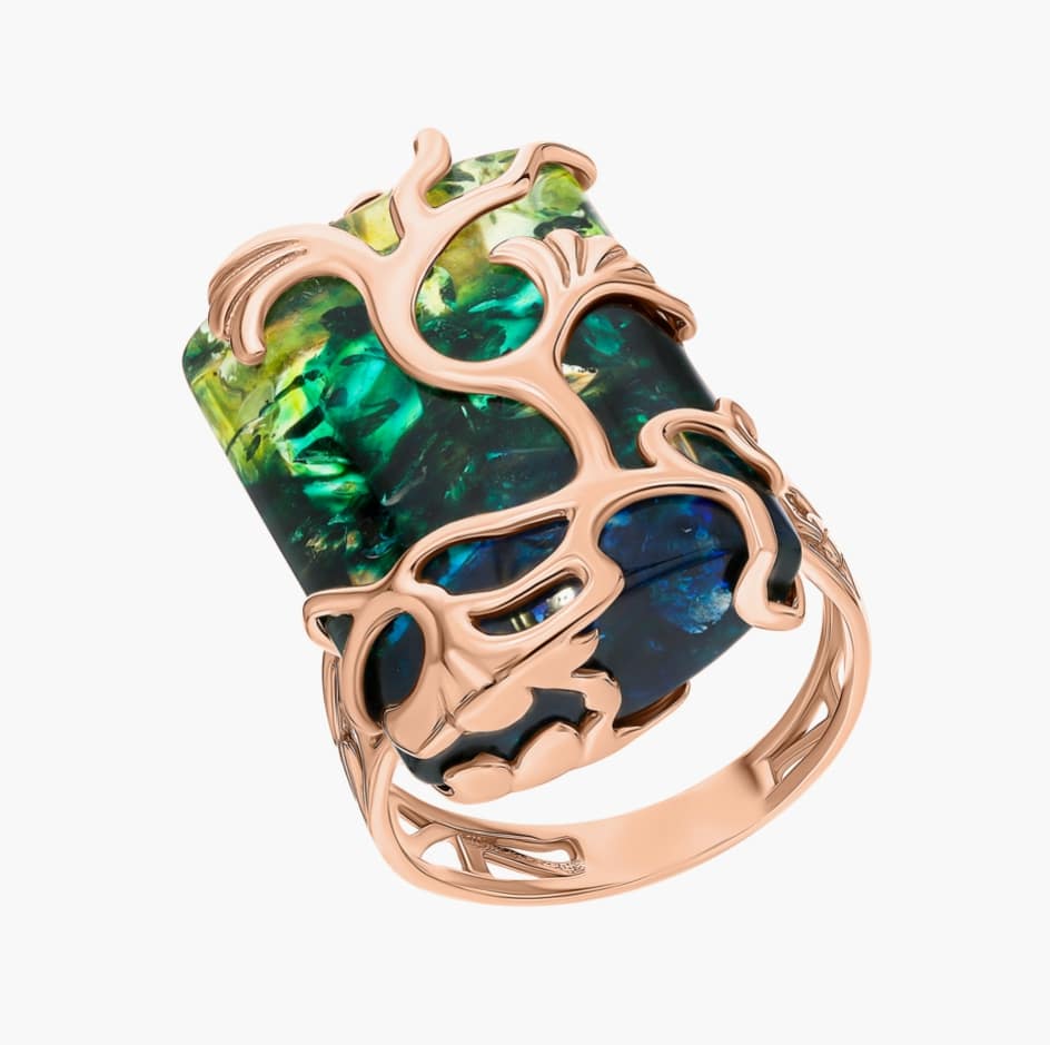 Lemon-Green-Blue Amber Silver Ring — DARVIN (Pre-Order)