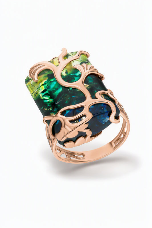 Lemon-Green-Blue Amber Silver Ring — DARVIN (Pre-Order)