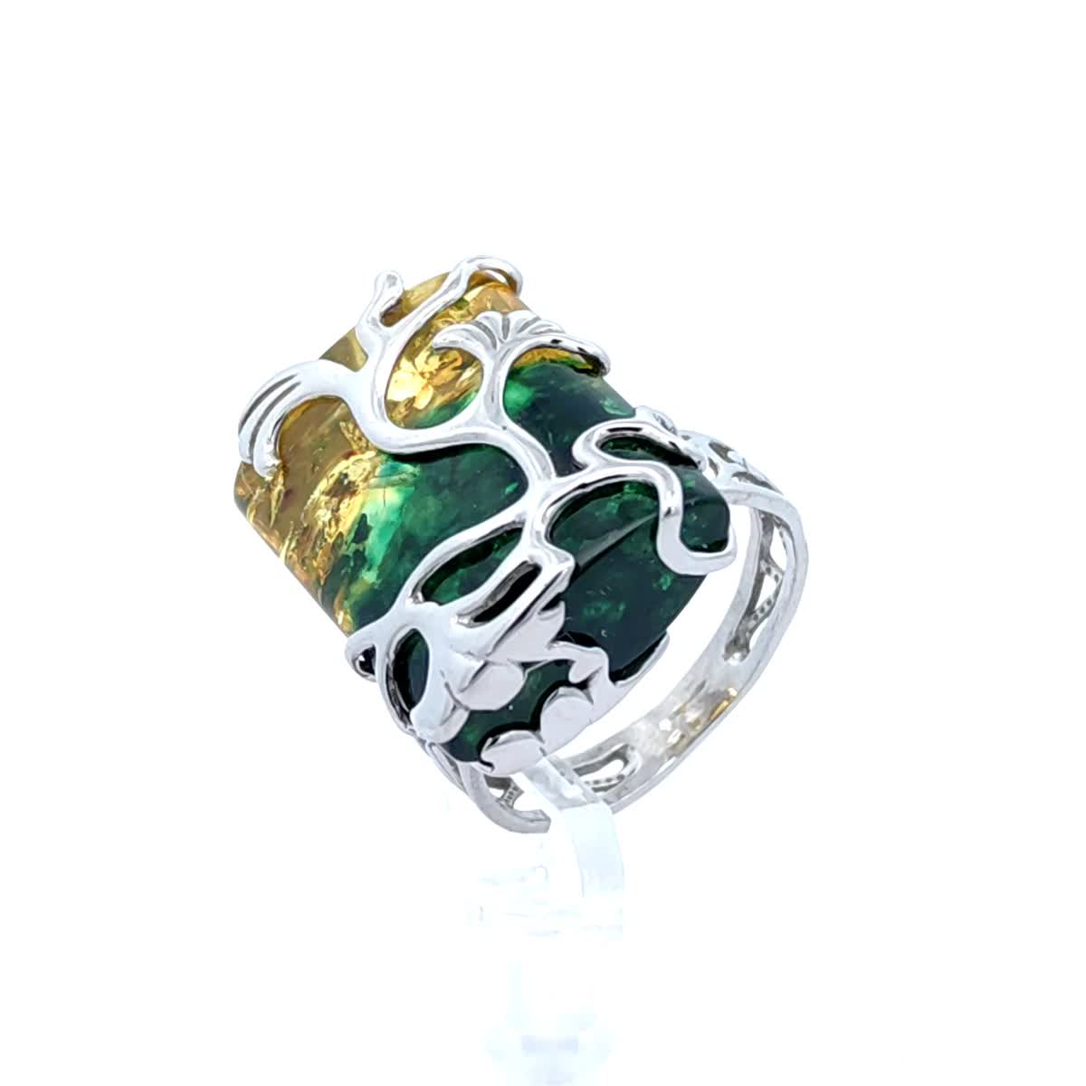 Lemon-Green Amber Silver Ring — DARVIN (Pre-Order)