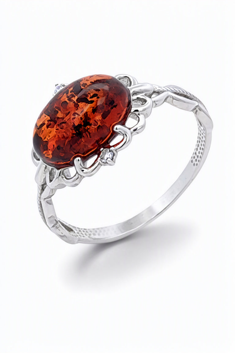 Oval Cognac, Colorless Amber Silver Ring — DARVIN (Pre-Order)