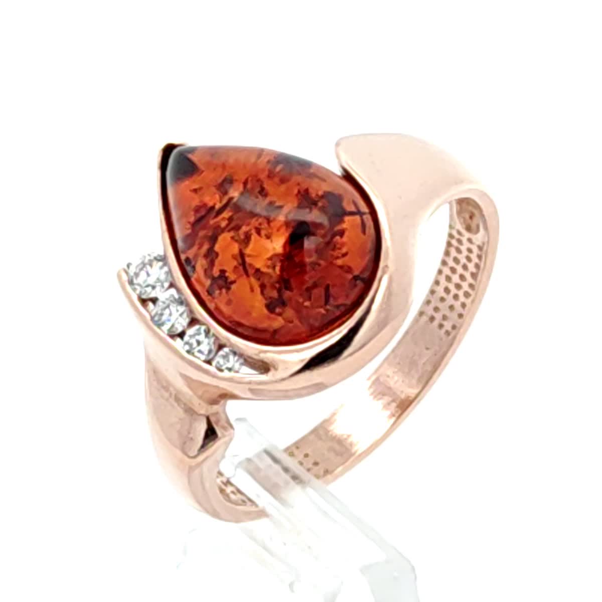 Teardrop Cognac, Colorless Amber Silver Ring — DARVIN (Pre-Order)
