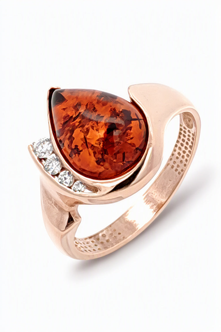 Teardrop Cognac, Colorless Amber Silver Ring — DARVIN (Pre-Order)