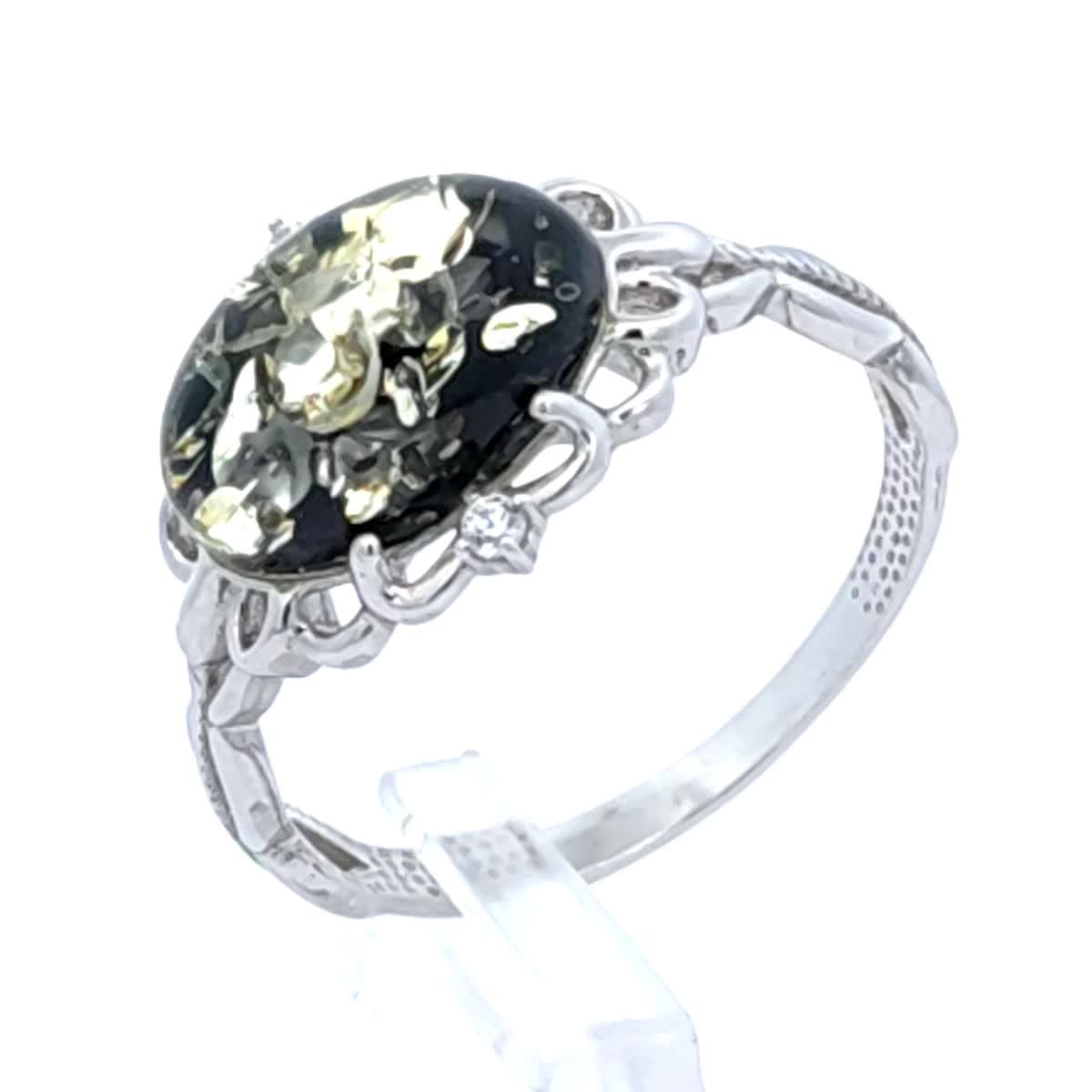 Oval Green, Colorless Amber Silver Ring — DARVIN (Pre-Order)