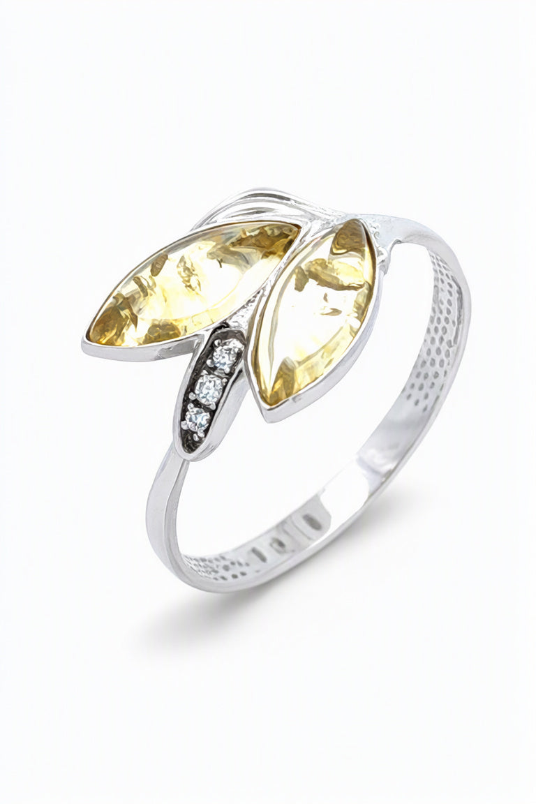 Marquise Lemon, Colorless Amber Silver Ring — DARVIN (Pre-Order)