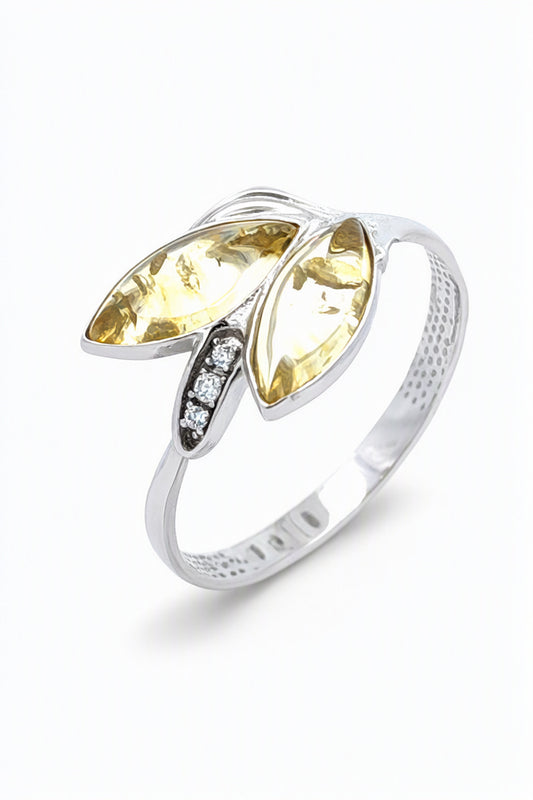 Marquise Lemon, Colorless Amber Silver Ring — DARVIN (Pre-Order)