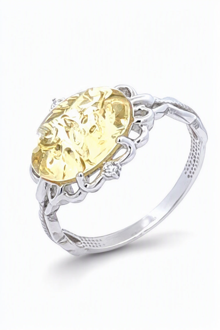 Oval Lemon, Colorless Amber Silver Ring — DARVIN (Pre-Order)