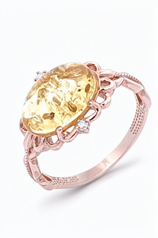 Oval Lemon, Colorless Amber Silver Ring — DARVIN (Pre-Order)