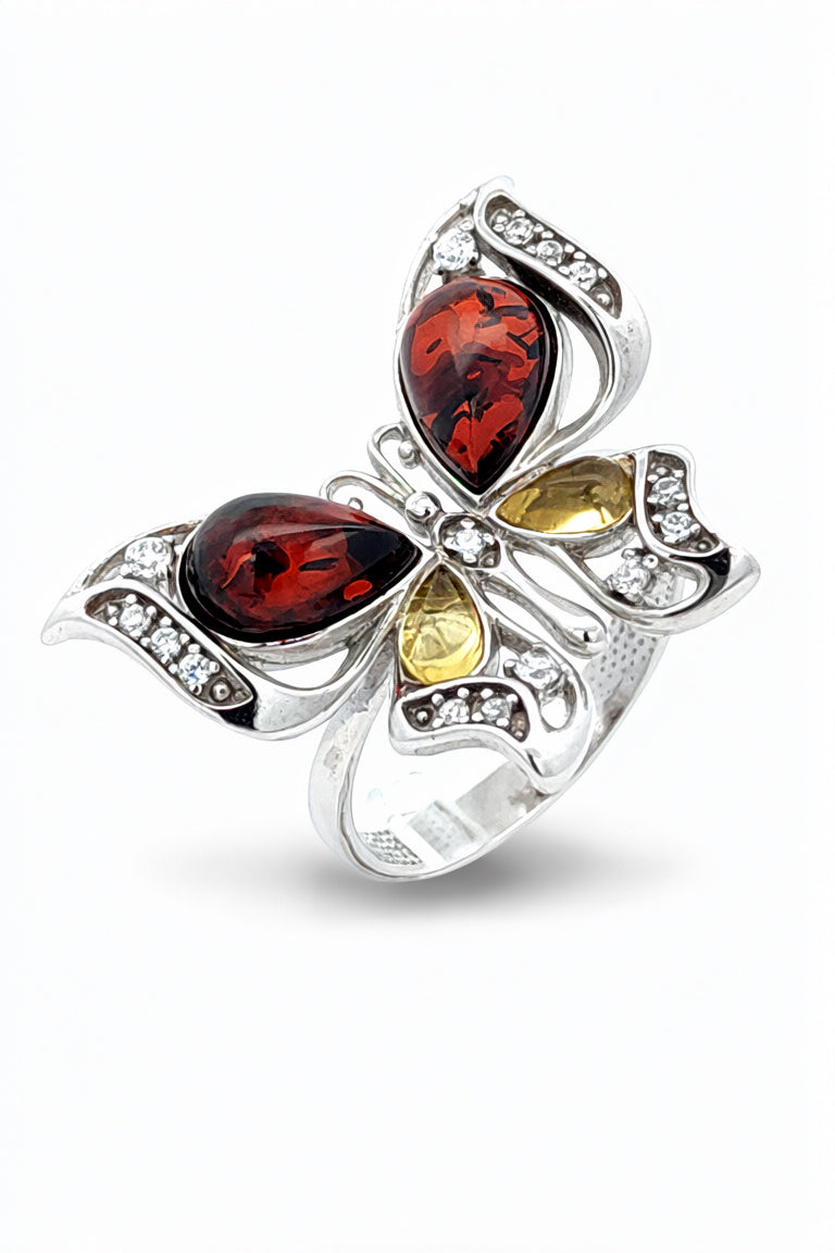 Teardrop Mixed Amber Silver Ring — DARVIN (Pre-Order)