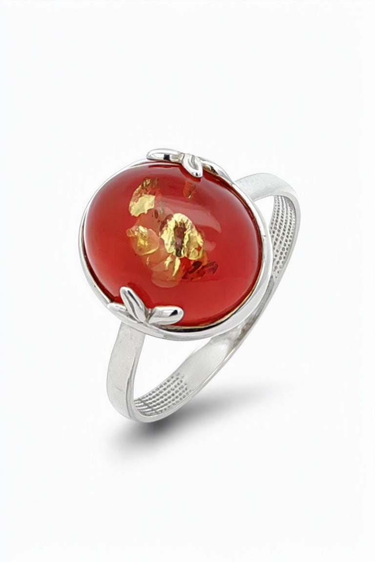 Oval Pink Amber Silver Ring — DARVIN (Pre-Order)
