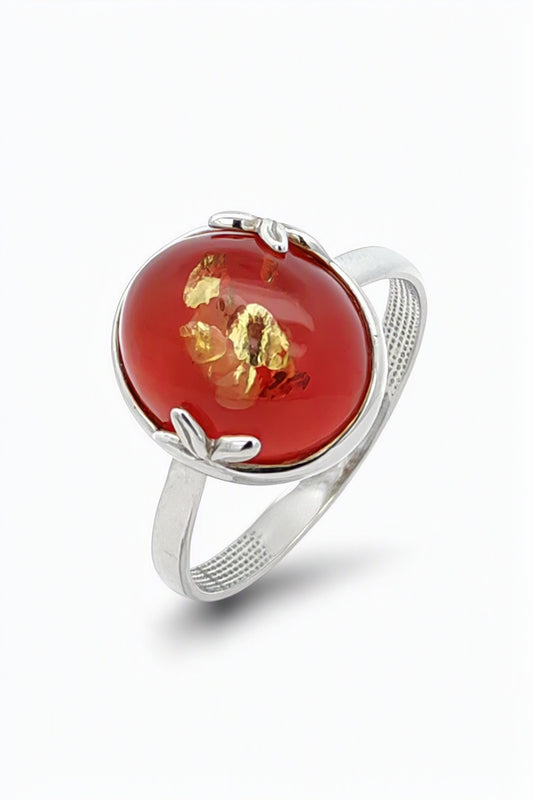 Oval Pink Amber Silver Ring — DARVIN (Pre-Order)