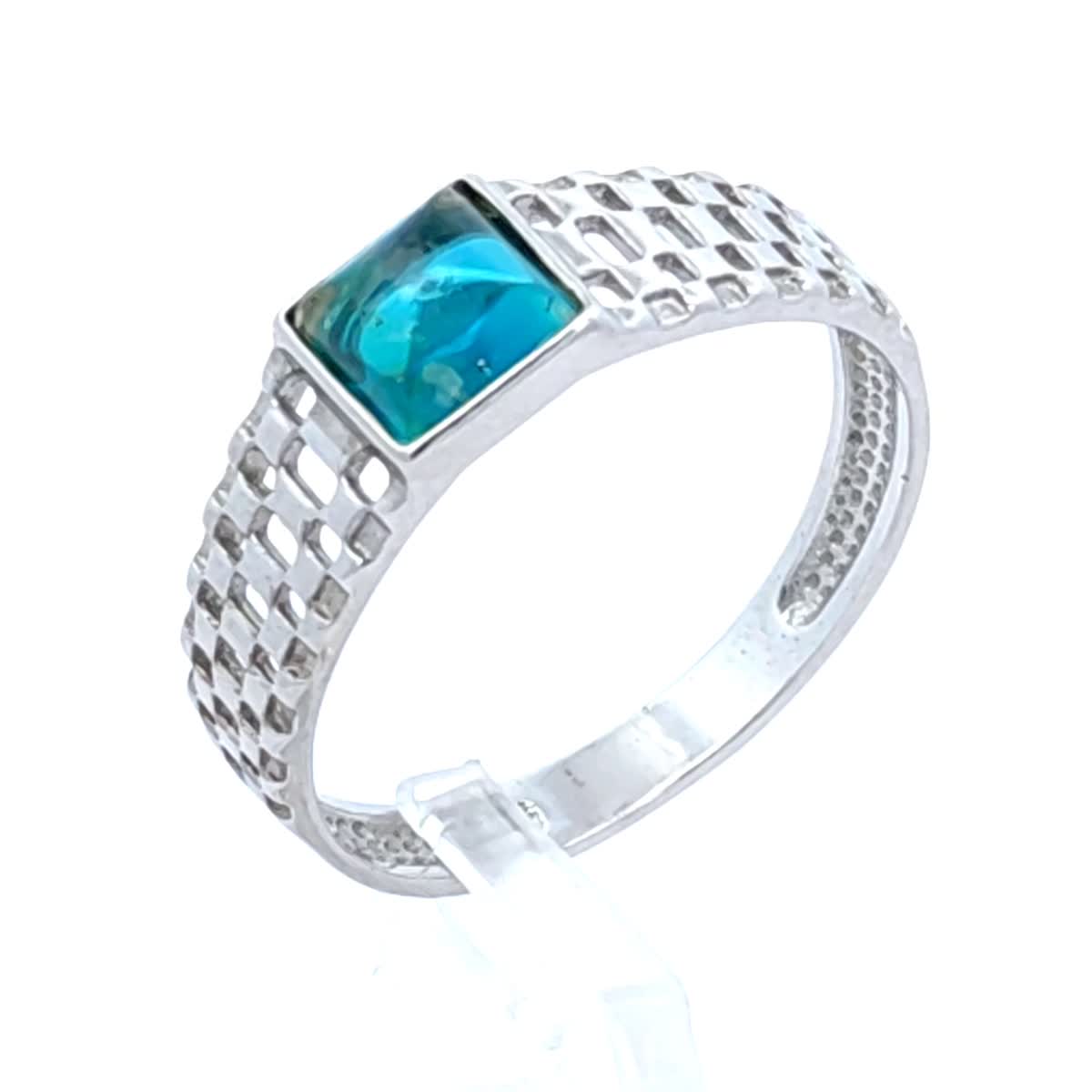 Square Greenish-Blue, Paraiba Amber Silver Ring — DARVIN (Pre-Order)