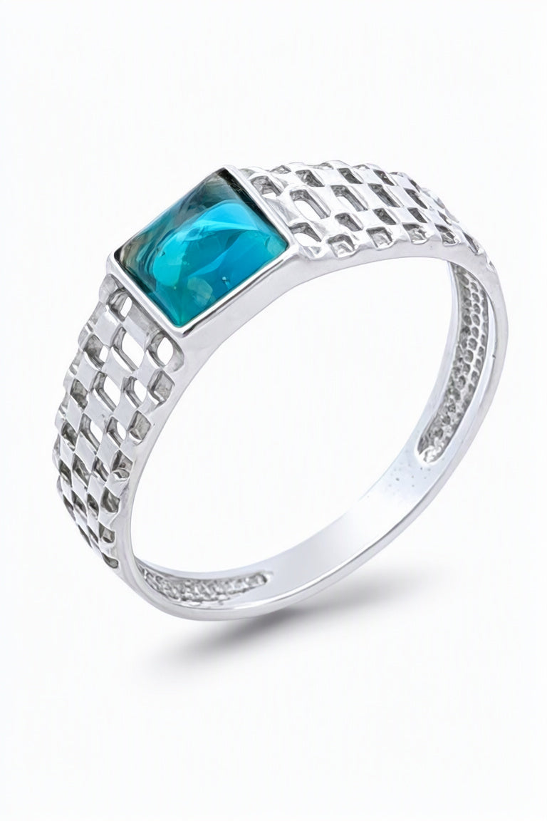 Square Greenish-Blue, Paraiba Amber Silver Ring — DARVIN (Pre-Order)