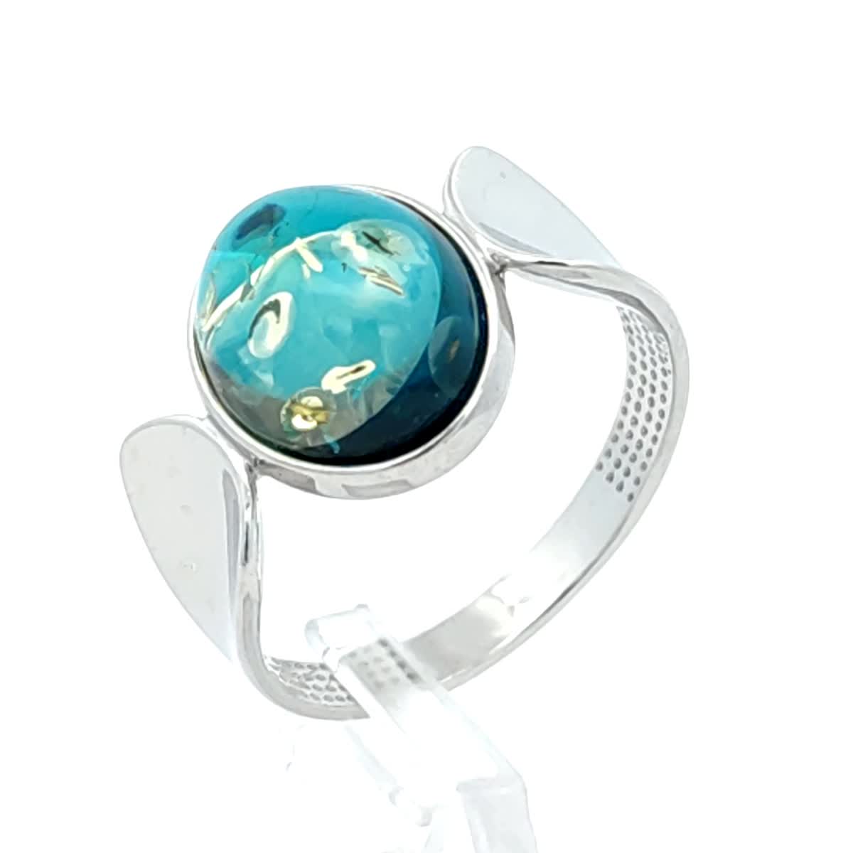 Oval Greenish-Blue Amber Silver Ring — DARVIN (Pre-Order)