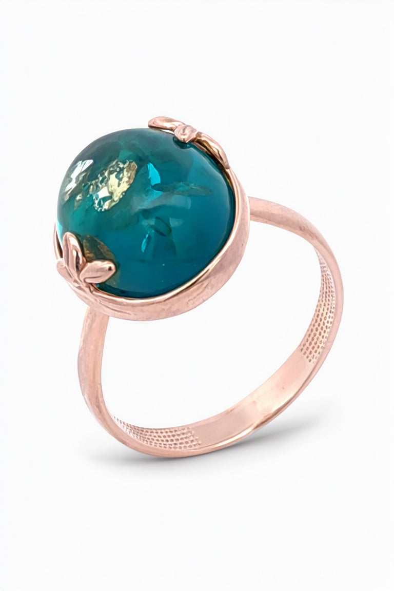 Oval Greenish-Blue Amber Silver Ring — DARVIN (Pre-Order)