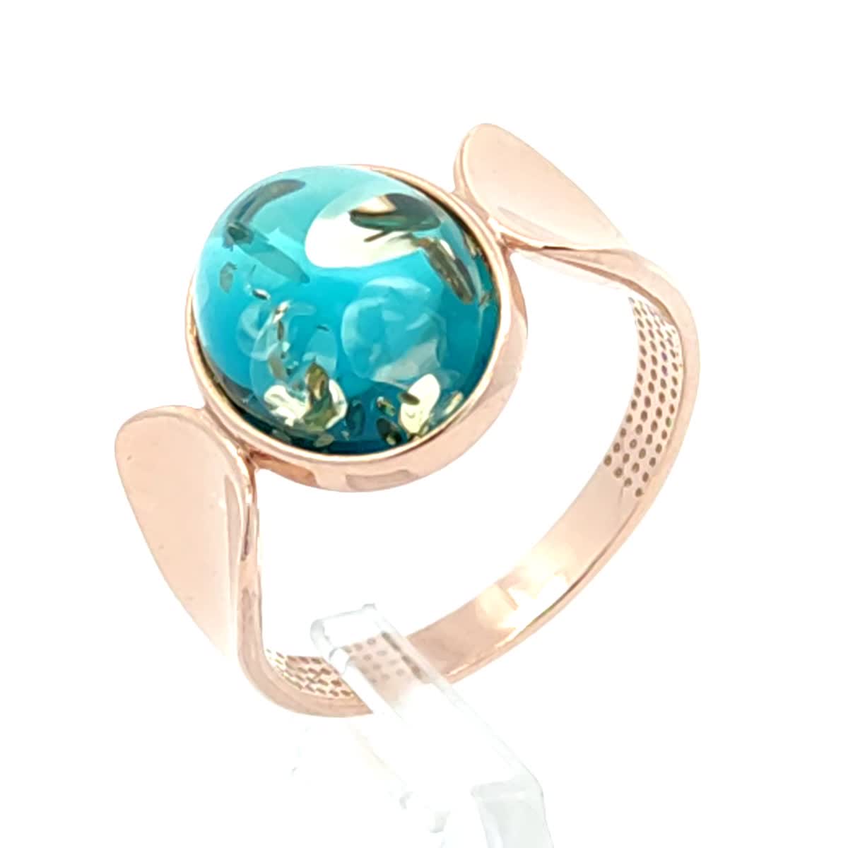Oval Greenish-Blue Amber Silver Ring — DARVIN (Pre-Order)