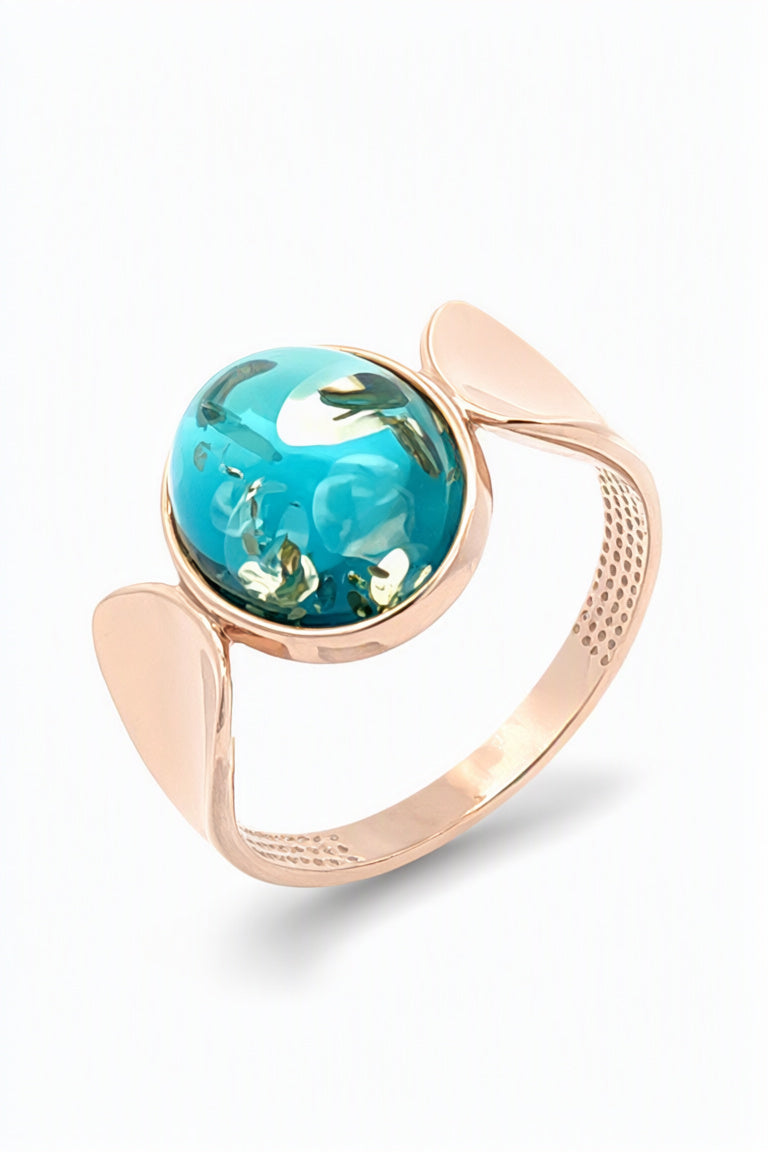 Oval Greenish-Blue Amber Silver Ring — DARVIN (Pre-Order)