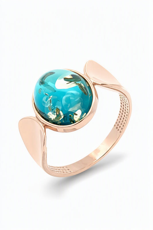 Oval Greenish-Blue Amber Silver Ring — DARVIN (Pre-Order)