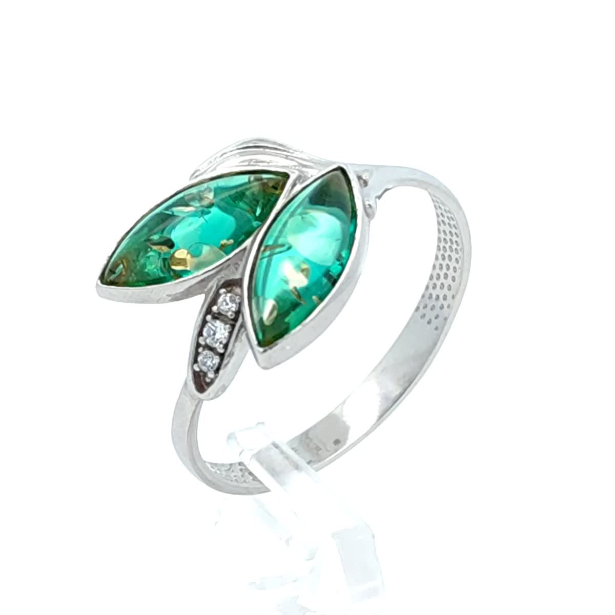 Marquise Emerald Green, Colorless Amber Silver Ring — DARVIN (Pre-Order)