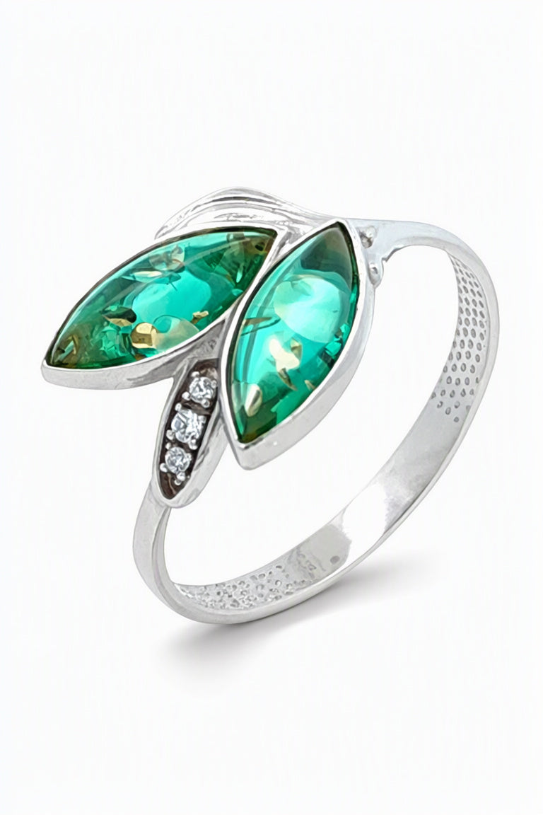 Marquise Emerald Green, Colorless Amber Silver Ring — DARVIN (Pre-Order)
