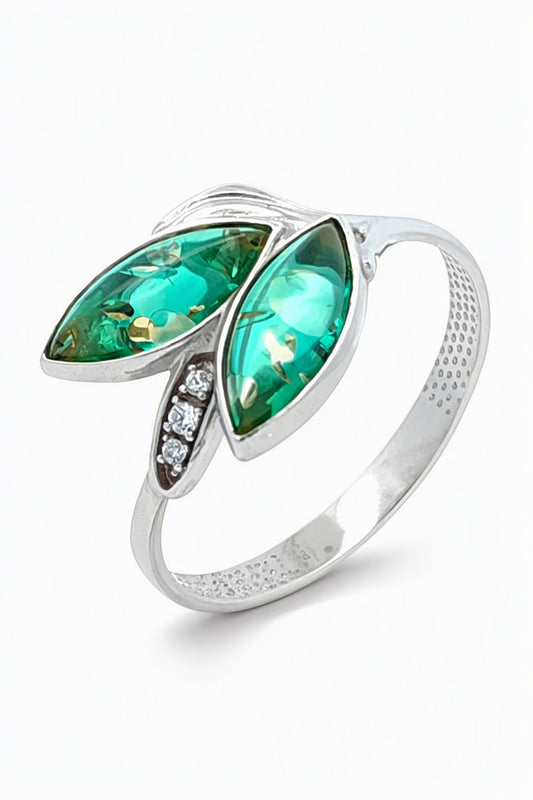Marquise Emerald Green, Colorless Amber Silver Ring — DARVIN (Pre-Order)