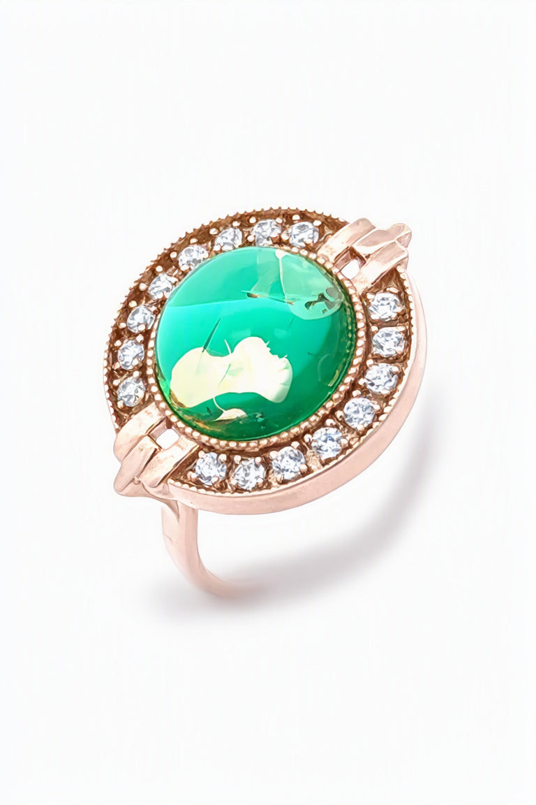 Round Emerald Green, Colorless Amber Silver Ring — DARVIN (Pre-Order)