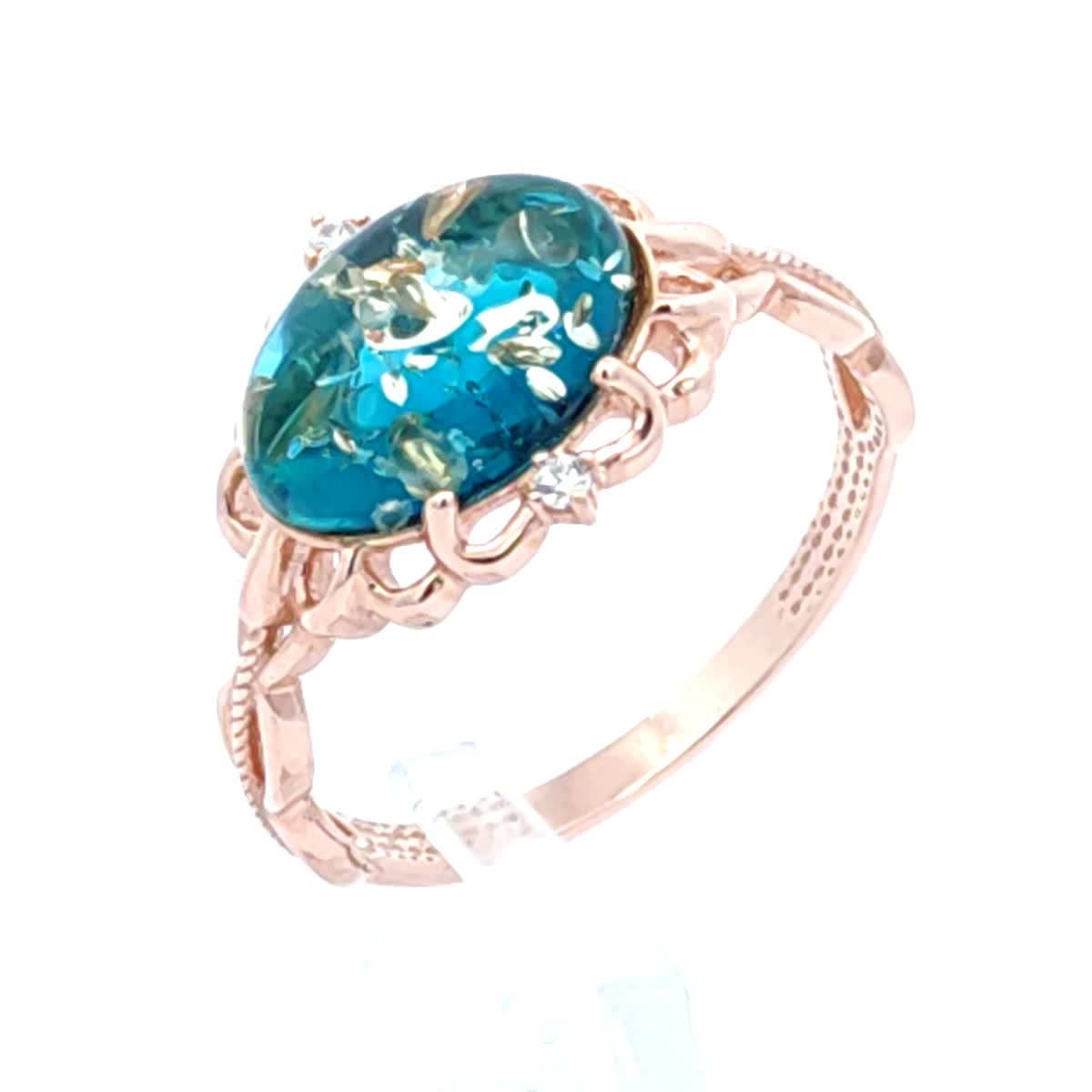 Oval Greenish-Blue, Colorless Amber Silver Ring — DARVIN (Pre-Order)