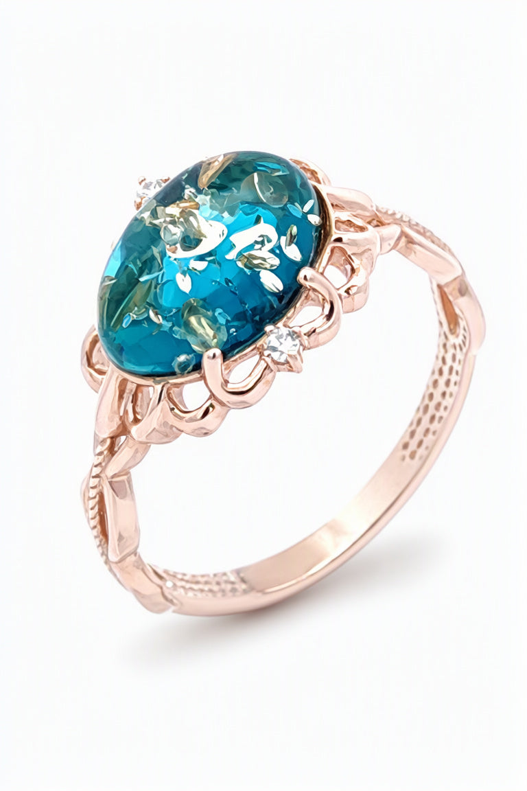Oval Greenish-Blue, Colorless Amber Silver Ring — DARVIN (Pre-Order)