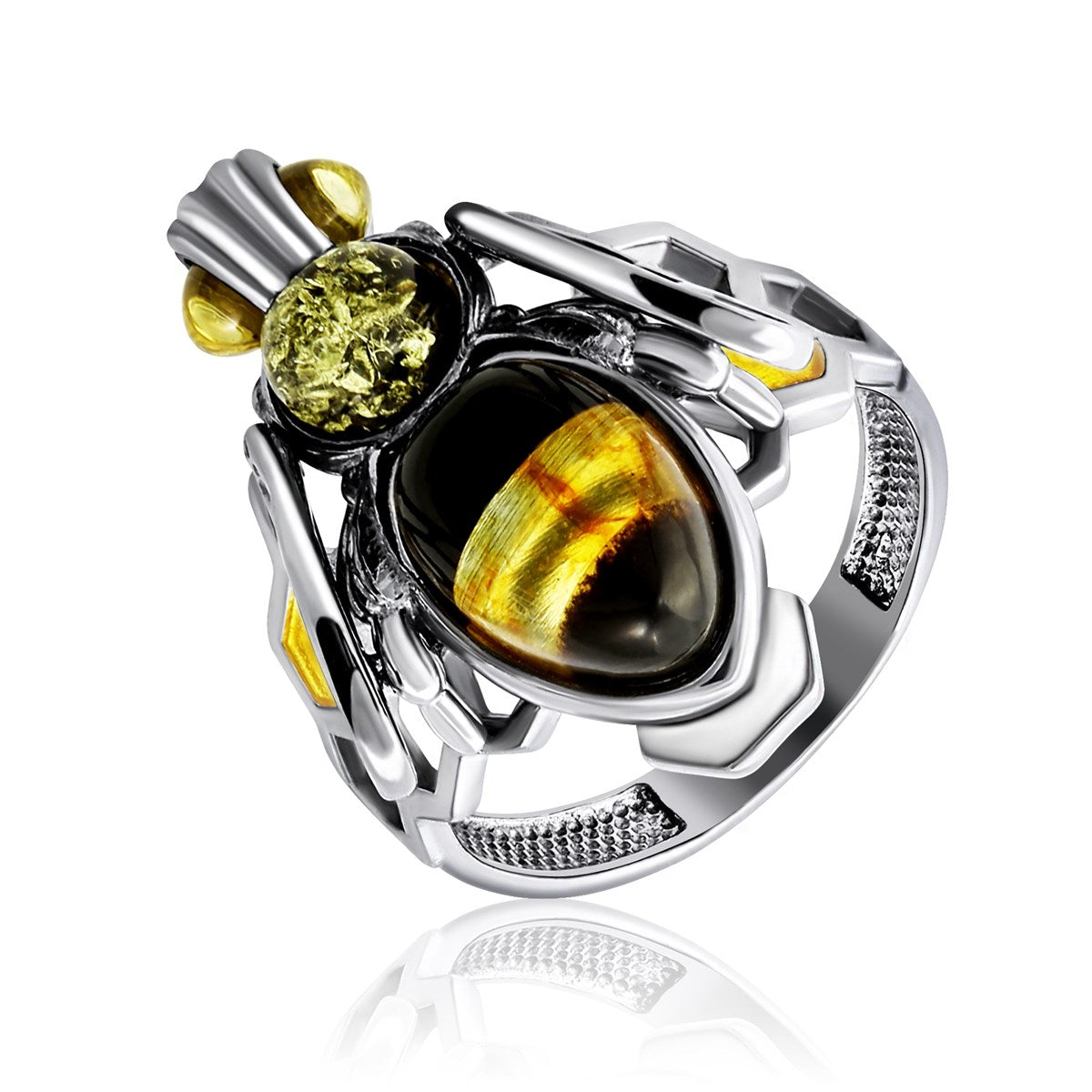 Oval Mixed Amber Silver Ring — DARVIN (Pre-Order)