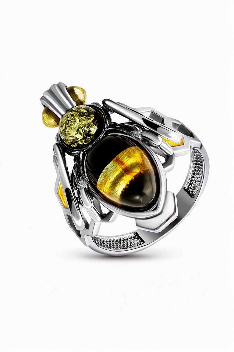 Oval Mixed Amber Silver Ring — DARVIN (Pre-Order)