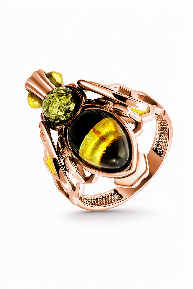 Oval Mixed Amber Silver Ring — DARVIN (Pre-Order)