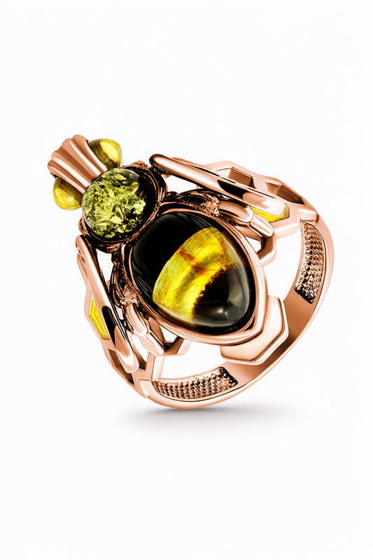 Oval Mixed Amber Silver Ring — DARVIN (Pre-Order)
