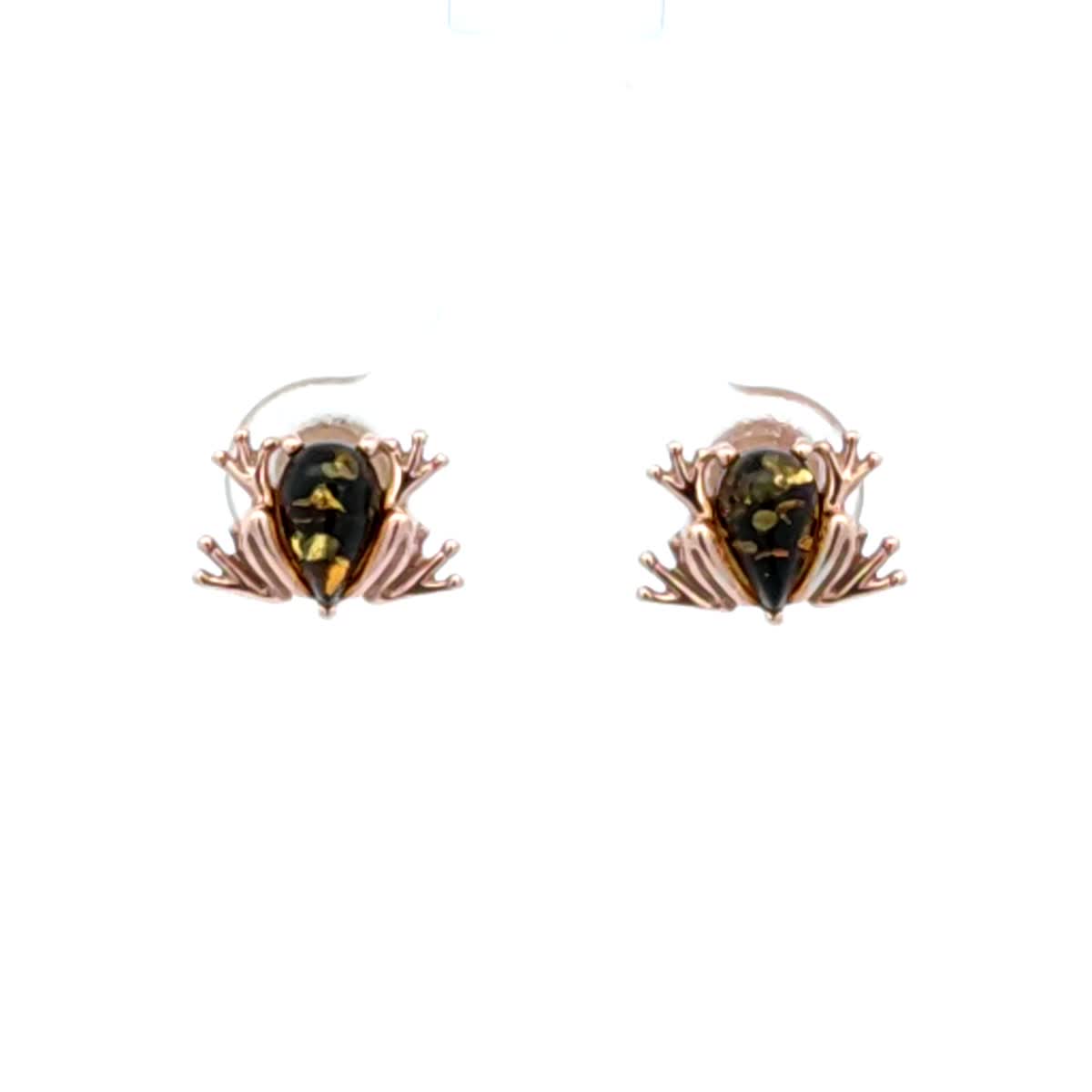 Teardrop Green Amber Silver Stud Earrings — DARVIN (Pre-Order)