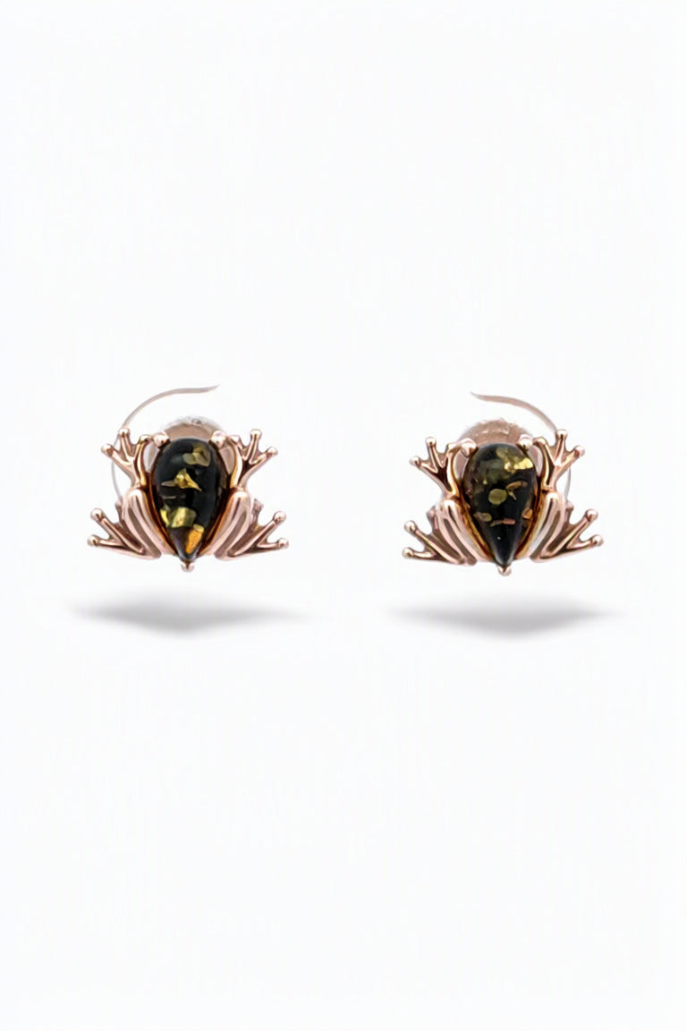 Teardrop Green Amber Silver Stud Earrings — DARVIN (Pre-Order)