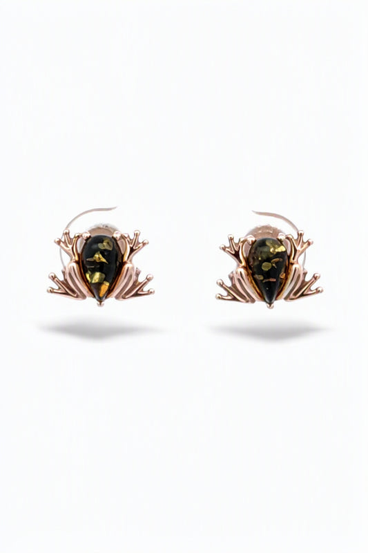 Teardrop Green Amber Silver Stud Earrings — DARVIN (Pre-Order)