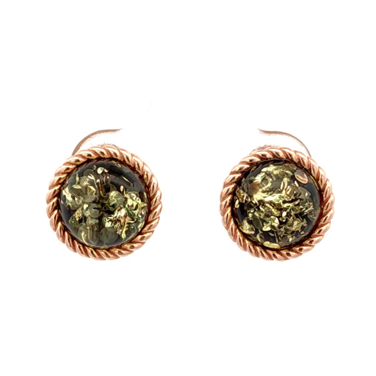 Round Green Amber Silver Stud Earrings — DARVIN (Pre-Order)
