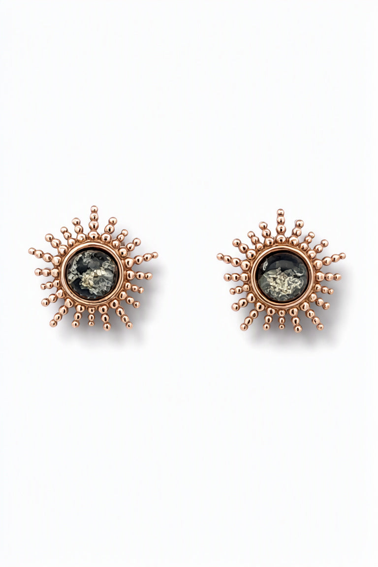 Round Green Amber Silver Stud Earrings — DARVIN (Pre-Order)