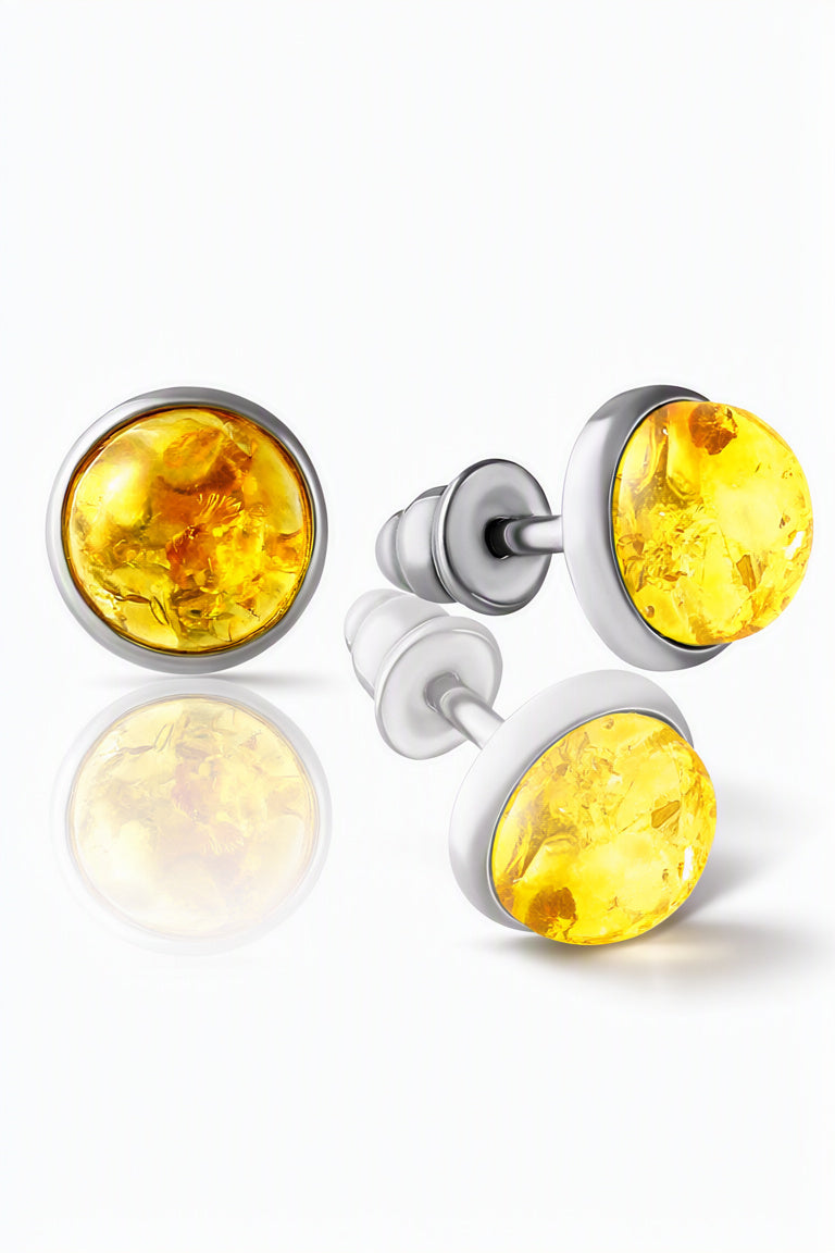 Round Lemon Amber Silver Stud Earrings — DARVIN (Pre-Order)