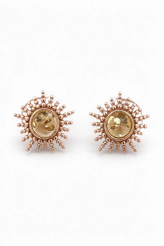 Round Lemon Amber Silver Stud Earrings — DARVIN (Pre-Order)
