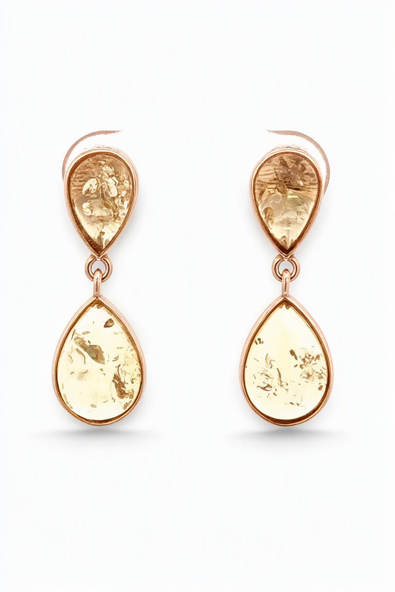 Teardrop Lemon Amber Silver Stud Earrings — DARVIN (Pre-Order)