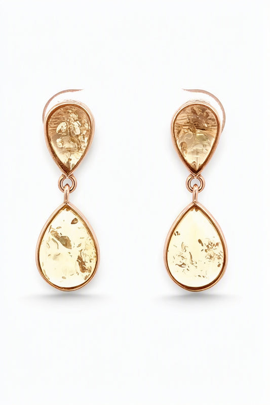 Teardrop Lemon Amber Silver Stud Earrings — DARVIN (Pre-Order)