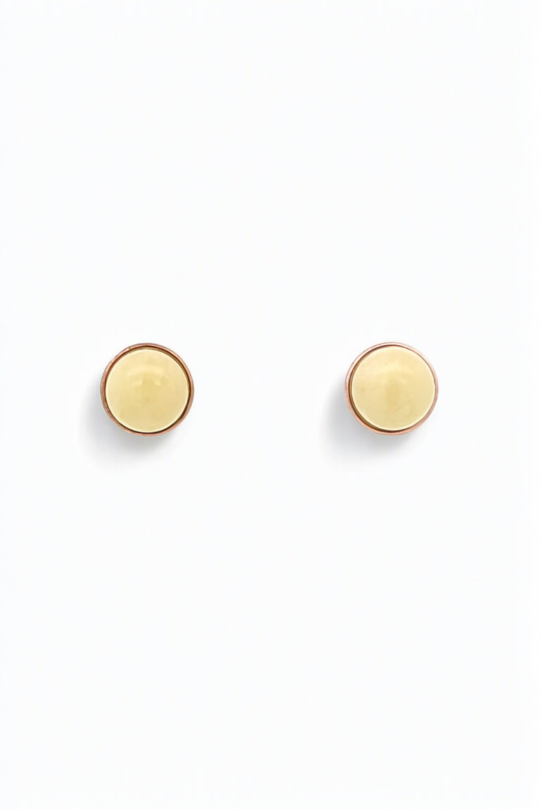 Round White Amber Silver Stud Earrings — DARVIN (Pre-Order)