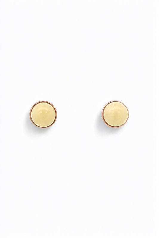 Round White Amber Silver Stud Earrings — DARVIN (Pre-Order)