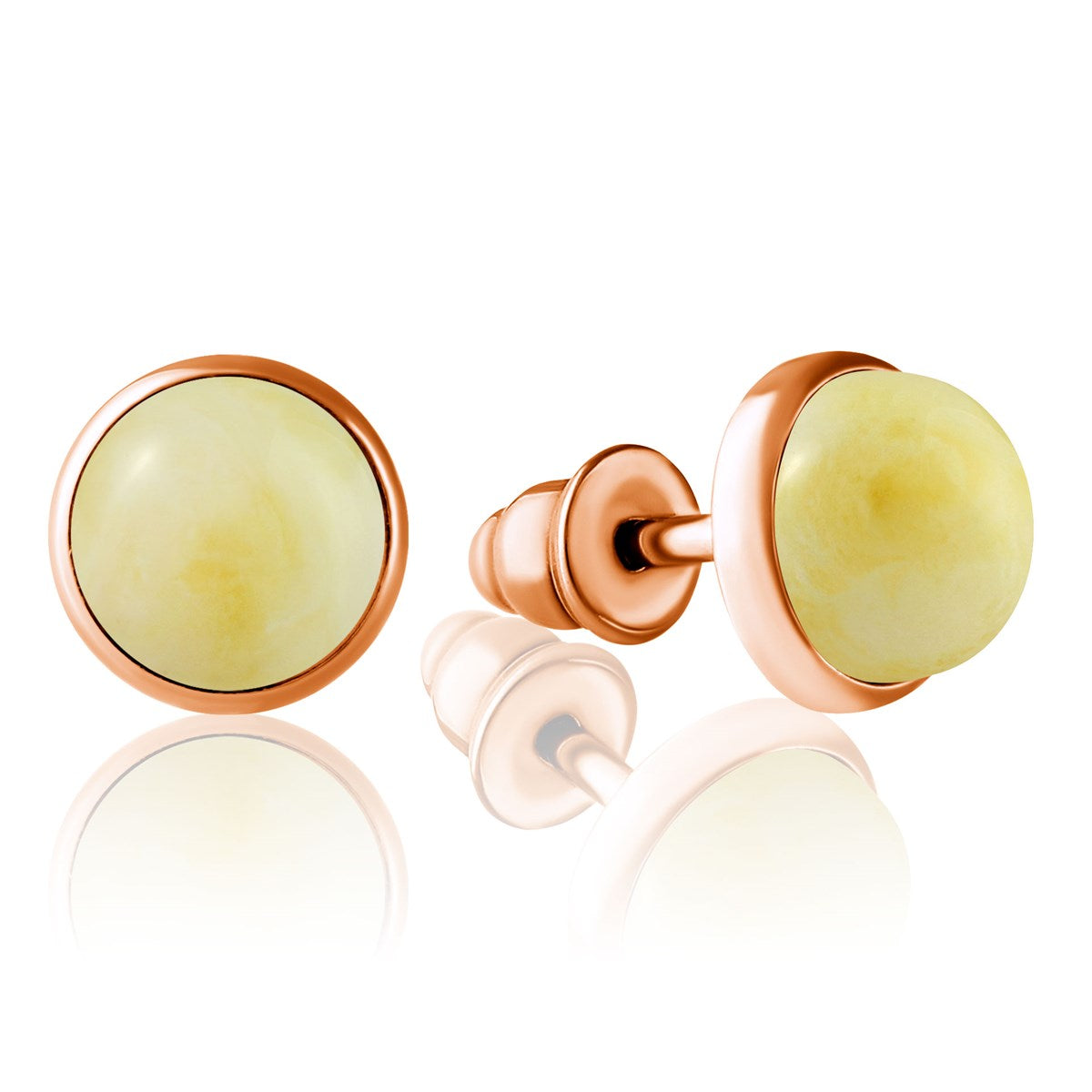 Round White Amber Silver Stud Earrings — DARVIN (Pre-Order)