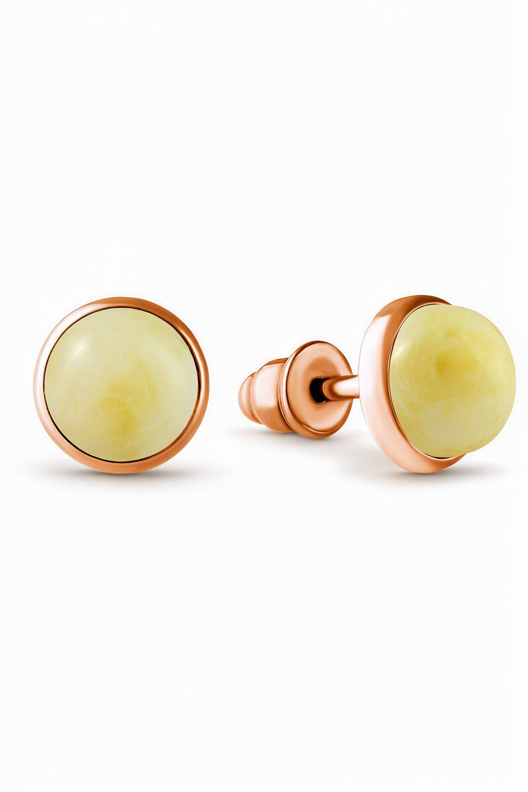 Round White Amber Silver Stud Earrings — DARVIN (Pre-Order)